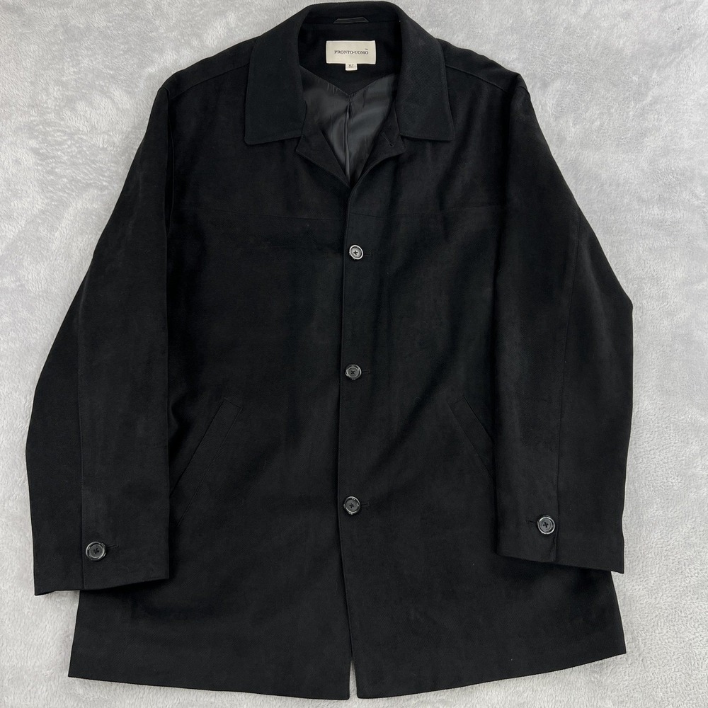 Pronto Uomo Faux Suede Car Coat XLT Black Men Lined Button Front Overcoat Jacket